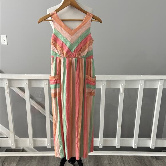 Bonnie Jean Girls Striped Maxi Dress Size 12 Coral Pastel - Picture 1 of 7